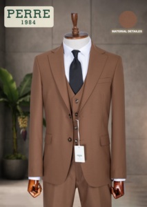 Costume d'affaires gris en laine et polyester pour homme, double boutonnage, col mandarin, infroissable, grandes tailles, coupe classique pour adultes - Product Image 5