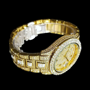 Trendy Luxury Premium <b>Watch</b> 14K Yellow Bling Gold Plated Simulated Diamond Hip Hop <b>Watch</b> Finish Bling Streetwear Style - Product Image 4