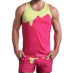 Camisetas sin mangas de poliéster y algodón de alta calidad con estampado de sublimación de Color en contraste, camisetas sin mangas transpirables de talla grande para hombre - Product Image 1