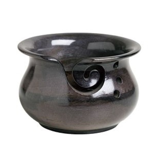 Handcrafted <b>Black</b> Mango Wood <b>Yarn</b> Bowl with Swirl Cutout and Three Holes Gift for Knitting Enthusiasts - Product Image 1