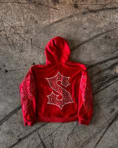 Personalizado de gran tamaño Boxy Fit Zip Up Crystal Rhinestone Sudadera con capucha para los hombres Vintage Wash Sun Faded Heavyweight 400 GSM cremallera Sudadera con capucha - Product Image 4