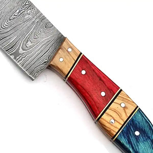 Venta al por mayor personalizado de alta calidad OEM ODM servicio hecho a mano Logo Damasco acero Chef cuchillo ambidiestro acabado cepillado lavavajillas - Product Image 5