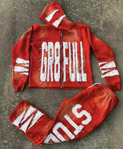 Survêtements lourds en molleton de coton GSM délavés au soleil délavés broderie en détresse ensemble de survêtements au design personnalisé pour hommes - Product Image 6