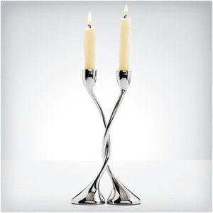 Lot de 2 bougeoirs de première qualité en métal de forme et de taille personnalisées bougeoir en or et argenterie - Product Image 2