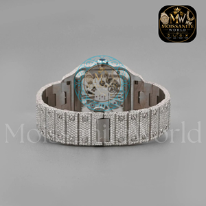 Montre élégante en diamant moissanite pour homme, montre automatique de luxe, cadran blanc, bracelet en acier inoxydable, étanche, style classique, boîte cadeau - Product Image 3