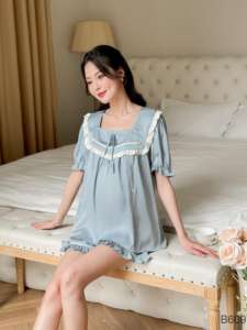 กางเกงขาสั้น B609สีน้ำเงินออกแบบได้เองชุดเสื้อผ้าคุณแม่เรียบง่ายมีความยืดหยุ่นสูงระบายอากาศได้ใส่สบาย - Product Image 2