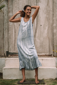 Vestido Maxi Bohemio con Estampado Floral Tie Dye, Nuevo Modelo 2023, Cuello en V, Sin Mangas, Cintura Elástica, Silueta en A, Viscosa/Algodón - Product Image 5