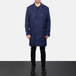 Abrigo de lana cruzado para hombre Claud en azul con tres bolsillos exteriores y dos interiores - Product Image 3