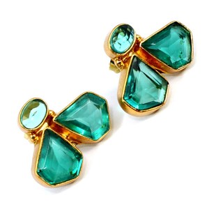ต่างหูระย้าพลอยอะพาไทต์สีเขียวต่างหูทองเหลืองชุบทองหลายขนาด - Product Image 5