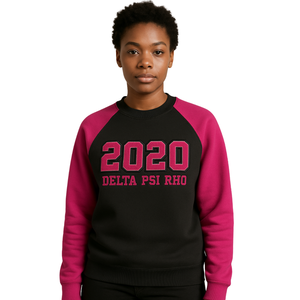Delta Psi Rho Sorority Raglan Sleeve Crewneck Sweatshirt Noir Cotton Poly Founding Year 2020 Jumper Greek Life Casual Apparel - Product Image 1
