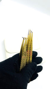 Pinces à épiler pour extensions de cils en plasma doré, pointe en fibre, acier inoxydable japonais, marque privée - Product Image 5