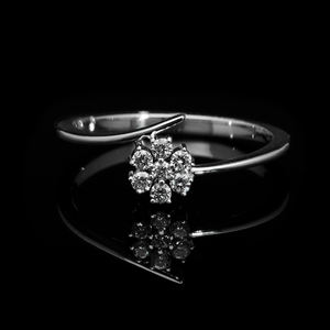 Delicado vástago abierto 14K Oro Diamante natural Anillo de racimo floral Juego de puntas de corte brillante Diamantes - Product Image 6