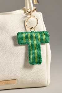 Llavero Bohemio con Letra R, Diseño a Cuadros en Verde Azulado y Coral, Hecho a Mano con Cuentas, Bordado con Cuentas de Semilla, Anillo de Metal Dorado, Amuleto para Bolso, Regalo - Product Image 6