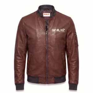 Genuine <b>Leather</b> <b>Jacket</b> <b>Men</b> Bomber <b>Sheepskin</b> Embossed Logo Mocha - Product Image 1