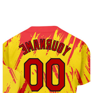 เครื่องแบบเบสบอลคุณภาพสูงเครื่องแบบซอฟต์บอลชุดเสื้อเจอร์ซี่กระดุมเต็มเม็ดสีเหลืองและสีแดง - Product Image 6