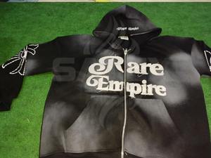 Sudadera con Capucha Unisex de Invierno, Estilo Vintage, Lavada, Decolorada por el Sol, con Logotipo Bordado Desgastado Personalizado, Forro Polar Grueso de Algodón, Cierre de Cremallera y Pedrería - Product Image 2