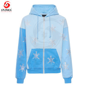 Ensemble de survêtement d'hiver personnalisé noir à strass pour homme, deux pièces : sweat à capuche et pantalon de survêtement évasé - Product Image 5