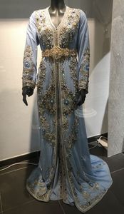 Robe CAFTAN tendance du moyen-orient ornée de perles de verre cristal doré, pierre, travail DABKA @ STYLISH--PARTY-WEAR 2023 - Product Image 2