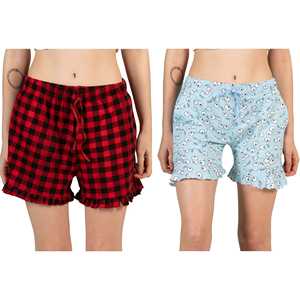 Lot de 2 shorts en coton tricoté pour femmes avec poches, super doux, confortables, vêtements de nuit classiques - Product Image 1