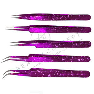 Pince à épiler droite ou incurvée durable pourpre moucheté d'extension de cils colorée la plus vendue par Beauty Concept International - Product Image 5