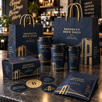 Ensemble d'emballages personnalisés pour café AT PACK avec gobelets, sacs, boîtes et fournitures à emporter imprimés pour les cafés, les restaurants, la promotion de la marque