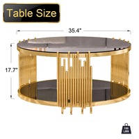 Muebles de Salón Modernos y Ecológicos, Mesa de Centro Redonda de Vidrio y Acero Inoxidable Dorado de Lujo M.R. ARTESANÍAS