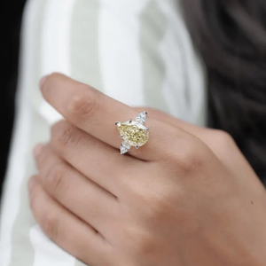 2ct Fancy Yellow Pear Shape Lab Grown Diamond Three Stone Engagement Ring VS Clarity IGI Certified Excellent Cut Rhodium Plated - Product Image 2