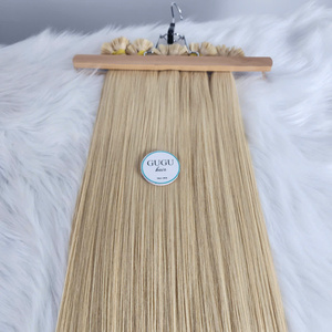 Super Doble Queratina Punta Plana I Tip Ondulado y Recto Rubio Vietnamita Queratina Extensiones de Cabello Pre-Bonded Virgen Grado Cabello - Product Image 4