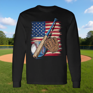 T-shirt à manches longues pour joueur de baseball patriotique américain, vêtements promotionnels sur le thème du drapeau américain - Product Image 3