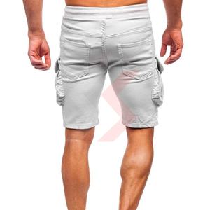 Pantalones Cortos Cargo de Algodón para Hombre, Cintura Elástica, Secado Rápido, Diseño Sólido, Casuales, Rectos, Multibolsillos, Transpirables, Tejido Worsted - Product Image 2