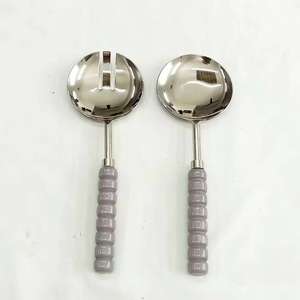 Silver Metal <b>Salad</b> Servers With New White Marble Handle Includes <b>Salad</b> <b>Spoon</b> and Fork Set for Kitchen or Cake Usage - Product Image 3
