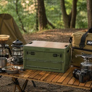 Boîte de rangement pliable en aluminium IRONDONKEY pour le <span class=keywords><strong>camping</strong></span>, avec couvercle en bois amovible, organisateur de vêtements multifonctionnel, sac de rangement, coffre de rangement - Product Image 1