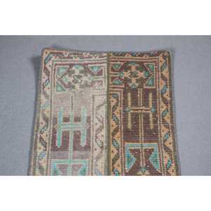 1.5x5.1 ft Turkish Vintage Patchwork Rug Eco-Friendly Latex Backing Runner Rug <b>Brown</b> <b>Wool</b> Rug - Product Image 5