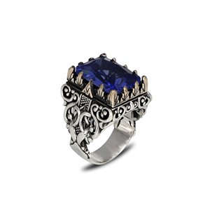 Anillo Azuris de Plata de Ley 925 de Alta Calidad, Estilo Otomano, para Hombre, Joyería de Moda, Piedra Negra Natural, Hecho en Turquía, VALKH1686 - Product Image 4