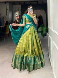 Kanjivaram lehenga choli กับ dupatta กับ zari ทอผ้า zari ทำงานแฟชั่นผู้หญิง - Product Image 4