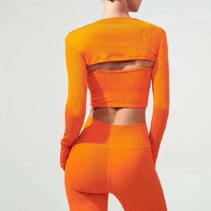 3 Piece Solid Eco-Friendly Seamless High Stretch Women's Workout Legging <b>Set</b> with Long Sleeve Logo Thumb Holes <b>Yoga</b> <b>Set</b> - Product Image 6