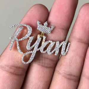 Forme ronde blanche Moissanite diamant 2 pouces nom litre pendentif en argent Sterling 925 pendentif personnalisé et autres bijoux en diamant - Product Image 2