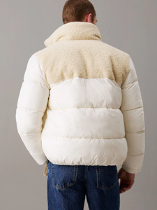 High Demand Polyester Ivory <b>Sherpa</b> Bubble Puffer Jacket Material Mix Elasticated Cuffs & Hem Waist Pockets Warm Winter Outerwear - Product Image 2