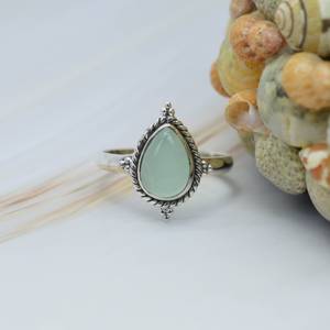 Lujoso anillo de boda de Plata de Ley 925 clásico Aqua Calcedonia pera corte bisel conjunto piedras preciosas joyería hecha a mano 925 sello - Product Image 1