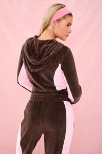 Women's Bitter <b>Chocolate</b> <b>Pink</b> Velour Zip-Up Track Suit-Hooded Long Sports Top Embroidered Casual Style Solid Pattern Winter - Product Image 2