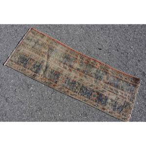 Alfombra de lana turca Vintage de 1,2x3,2 pies, tejido plano de retazos beige y azul para decoraciones de sala de estar con respaldo de látex - Product Image 4