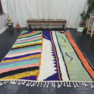 Alfombra blanca y verde Alfombra de área de retazos única Funky Hecho a mano Boho Lana marroquí Alfombra tejida bereber abstracta personalizada - Product Image 2