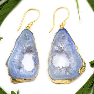 Womens Ethnic Fashion Agate Geode Druzy Slice Fancy Shape <b>Gold</b> Electroplated <b>Drop</b> <b>Earring</b> For Girls Wholesale Jewelry For India - Product Image 1