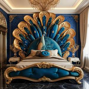 Designer Wooden Carved <b>Double</b> <b>Bed</b> Manufacturer Morden Style High Carving Master Bedroom Set Gold Finished Hand-carved Teak <b>Bed</b> - Product Image 5