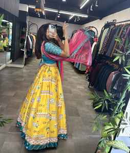 Impresión digital Lehenga Choli Yellow Palki Choli Diseñador elegante Choli Indio - Product Image 4