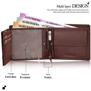 Cartera de cuero genuino de estilo Vintage de lujo para hombre hecha a mano de alta calidad cierre de cremallera longitud corta patrón de rayas precio bajo - Product Image 4