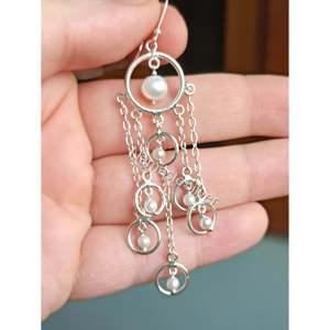 Handmade <b>Silver</b> & Freshwater Pearl <b>Dangle</b> <b>Earrings</b> Elegant Bridal Jewelry Perfect Wedding Gift for Her - Product Image 2