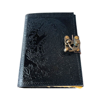 Carnet de rituels Wiccan en cuir véritable vintage classique, fait main, couverture noire gaufrée, papier à bords festonnés, religieux