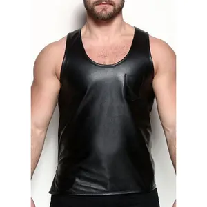 Super Quality Sexy Men Leather Tank Top Made By Sheep Leather With Cotton Lining With Side Zip