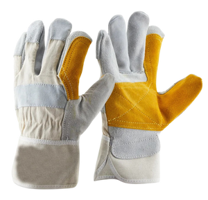 Venta al por mayor XL tamaño cuero de vaca algodón construcción guantes doble palma trabajo seguridad Anti-Corte antideslizante características mano brazo protección - Product Image 3